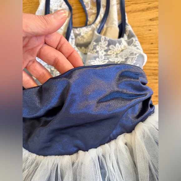 Weissman Train Bleu dance costume tulle satin dress blue and white. - Picture 7 of 13